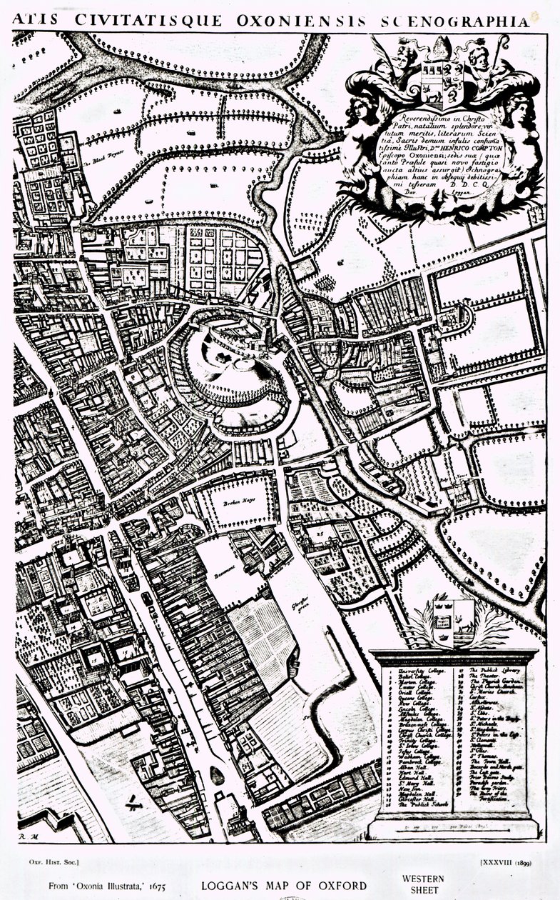 Mappa di Oxford di Loggan, Foglio Occidentale, da 