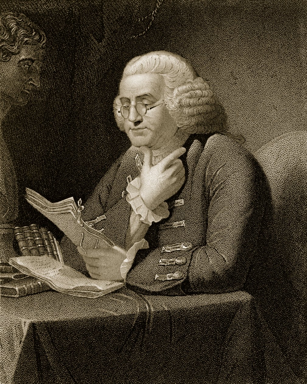 Ritratto di Benjamin Franklin, inciso da Thomas B. Welch da David Martin