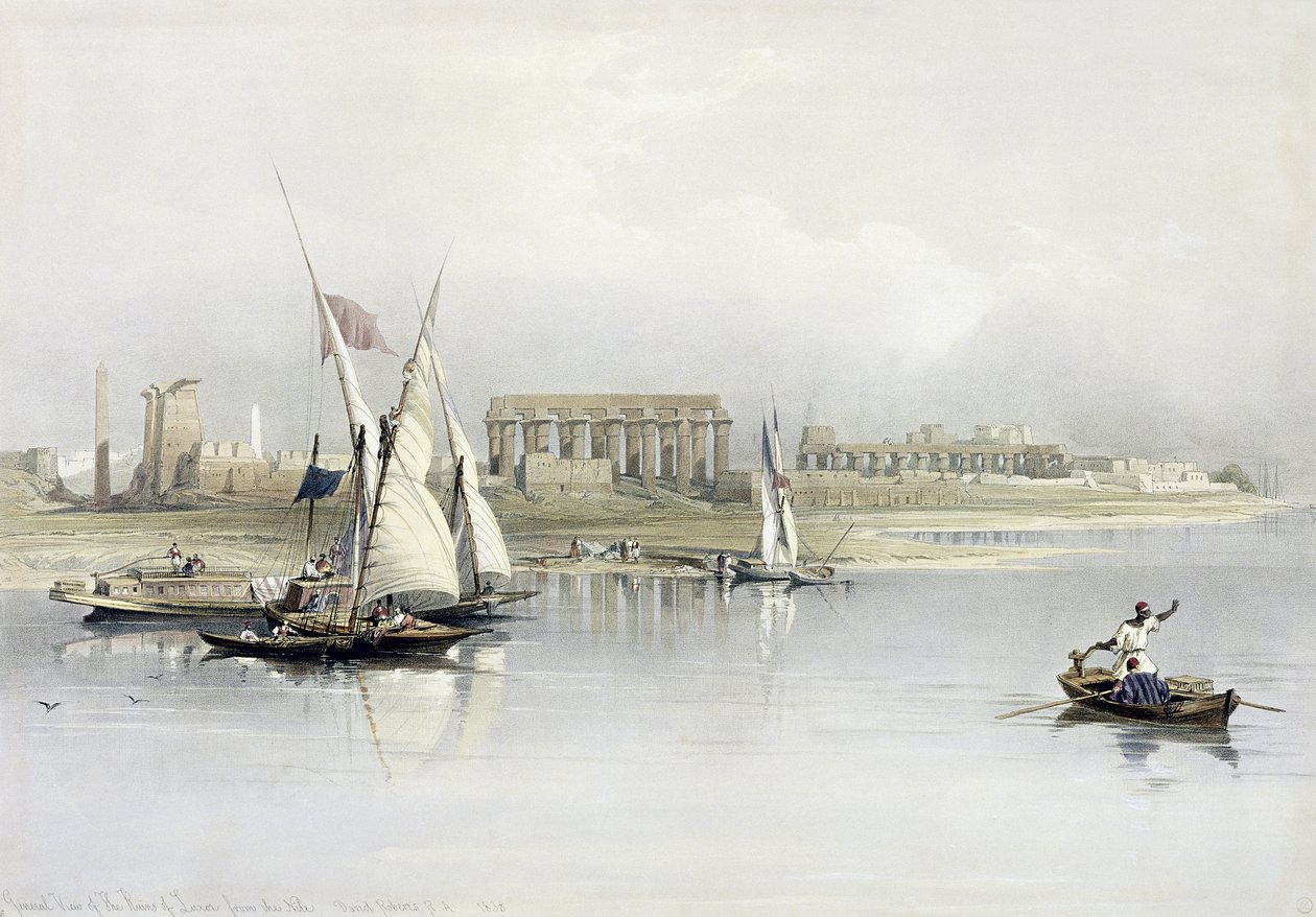 Veduta generale delle rovine di Luxor dal Nilo, da Egitto e Nubia, Vol.1 da David Roberts