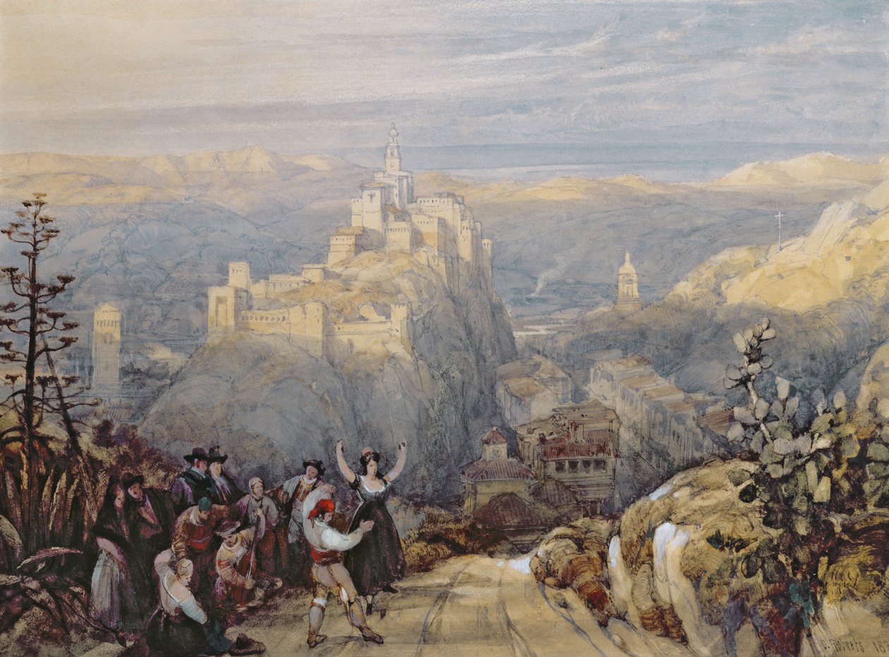 La città e il castello di Loja, Spagna, 1834 da David Roberts