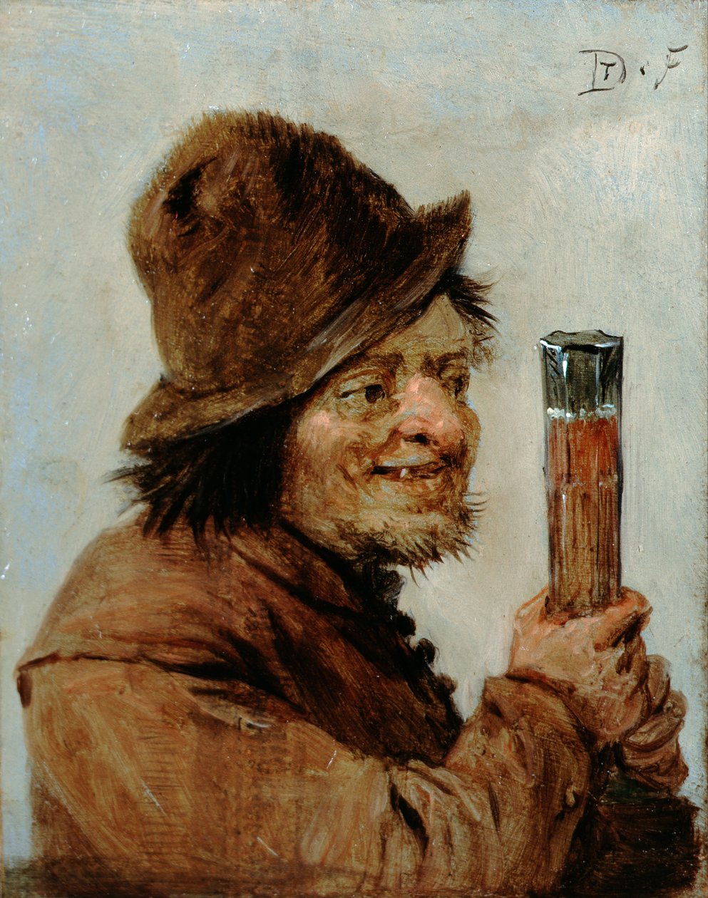 Un contadino che tiene un bicchiere da David Teniers the Younger