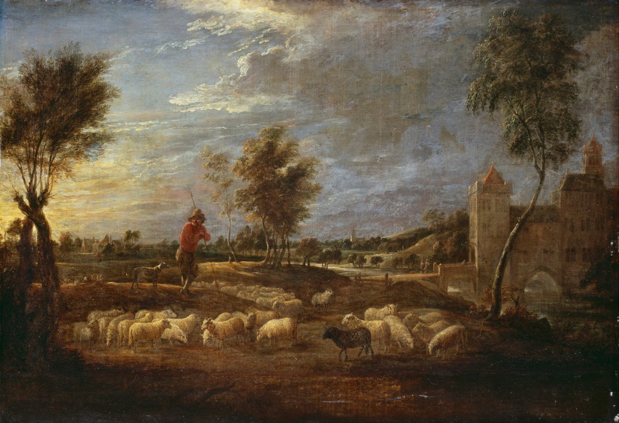 Paesaggio al tramonto con un pastore e il suo gregge da David Teniers the Younger