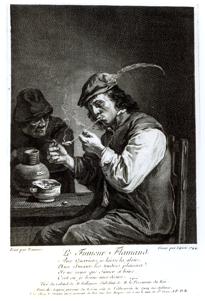 Il fumatore fiammingo, inciso da François Bernard Lepicie (1698-1755), 1744 da David Teniers the Younger