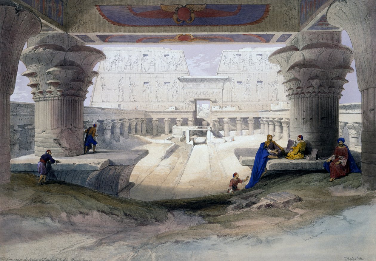 Tempio di Edfu, incisione da disegno di David Roberts (1796-1864), da Egitto e Nubia da David (after) Roberts