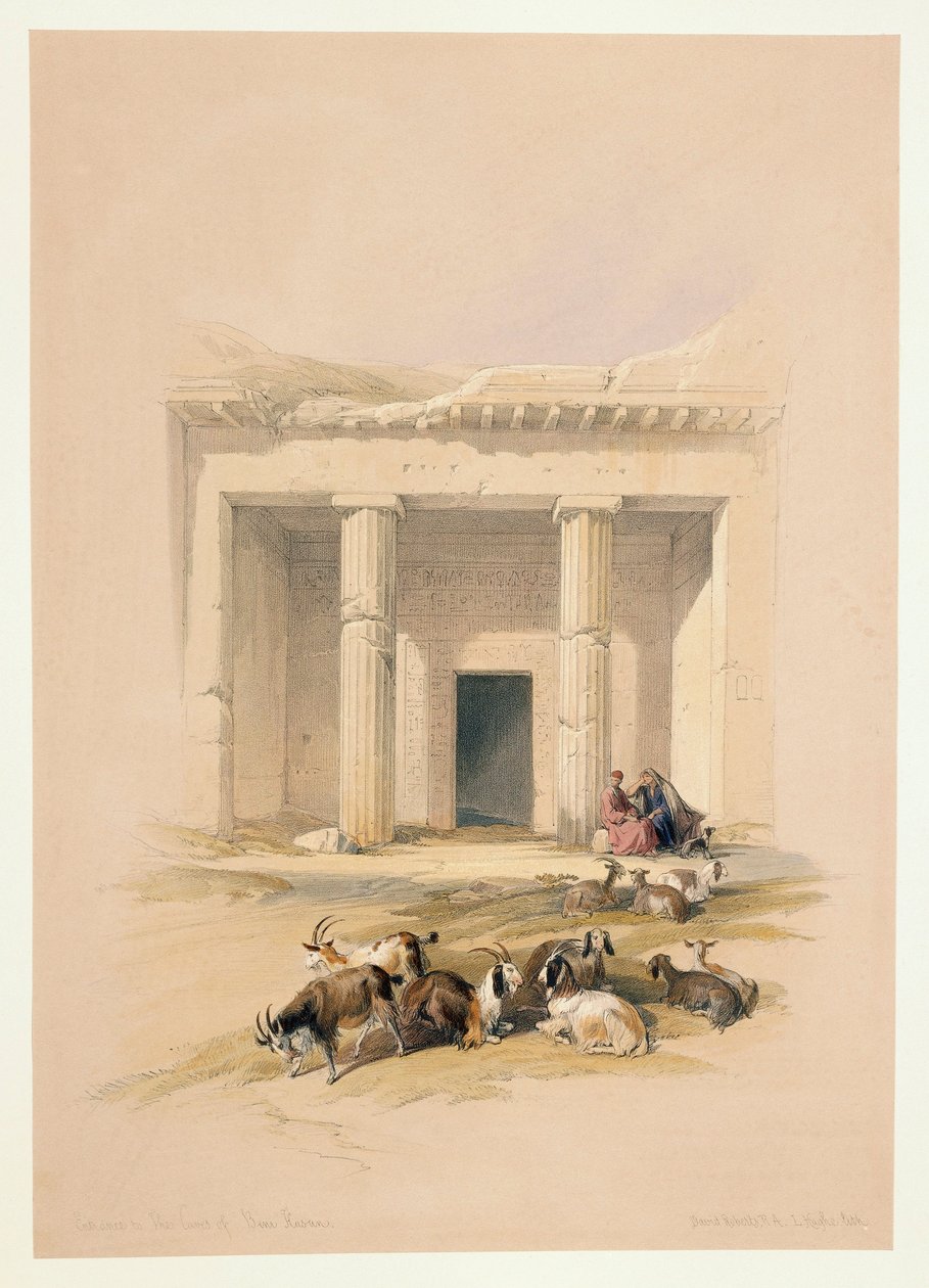 Egitto, ingresso alle Grotte di Beni Hassan, incisione basata su disegno di David Roberts da David (after) Roberts