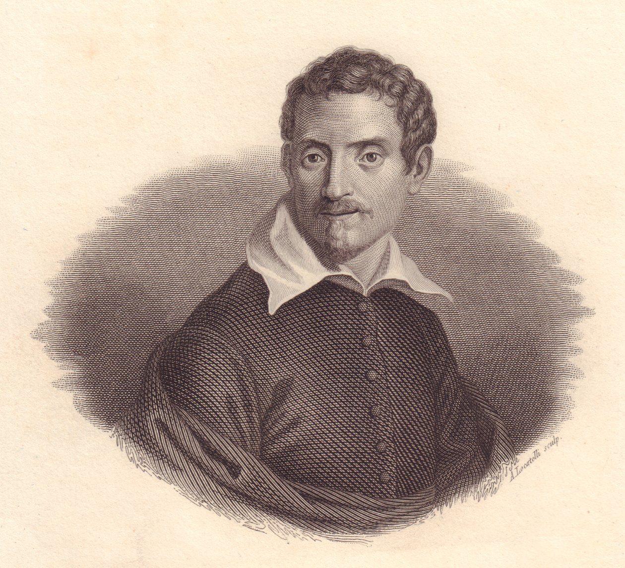 Ritratto del pittore italiano Domenico Zampieri, noto anche come Domenichino (1581-1641), incisione su rame di A Locatelli da John Ward Dunsmore