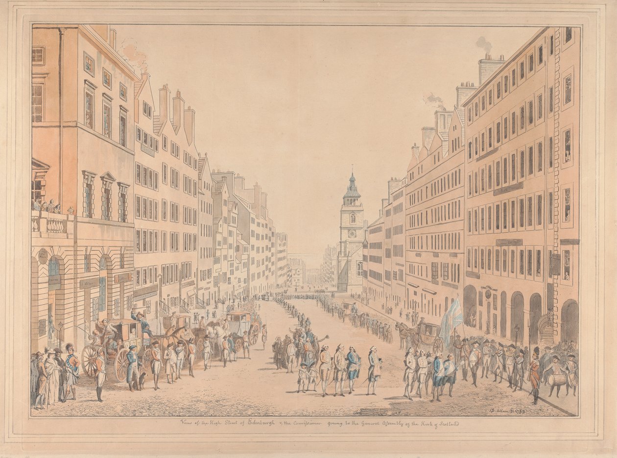 Vista della High Street di Edimburgo e del Commissario da David Allan