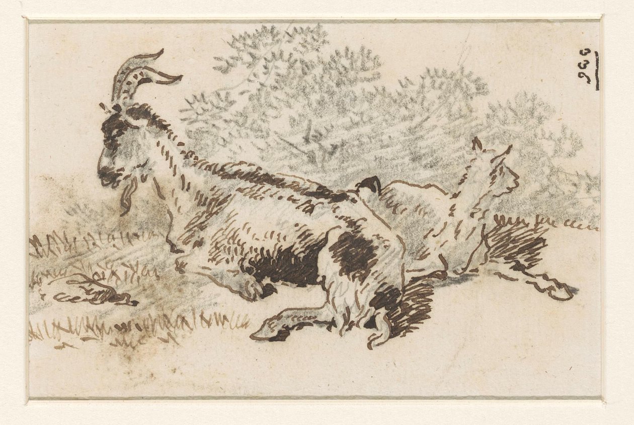 Capra e capretto in un paesaggio da David Alphonse de Sandoz Rollin