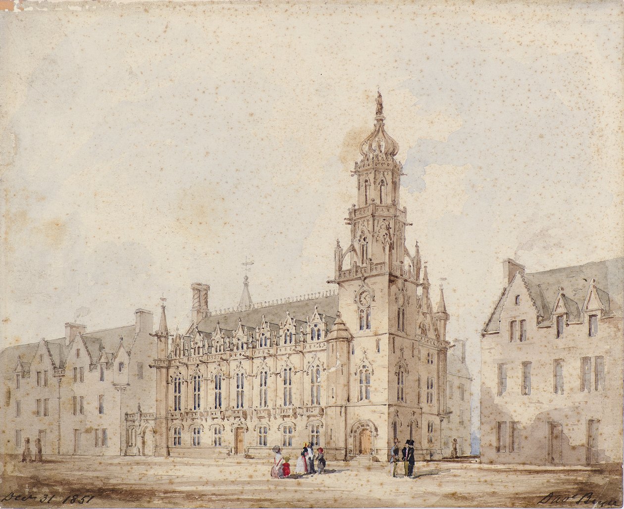 La Dundee Royal Exchange con torre e corona: primo disegno da David Bryce