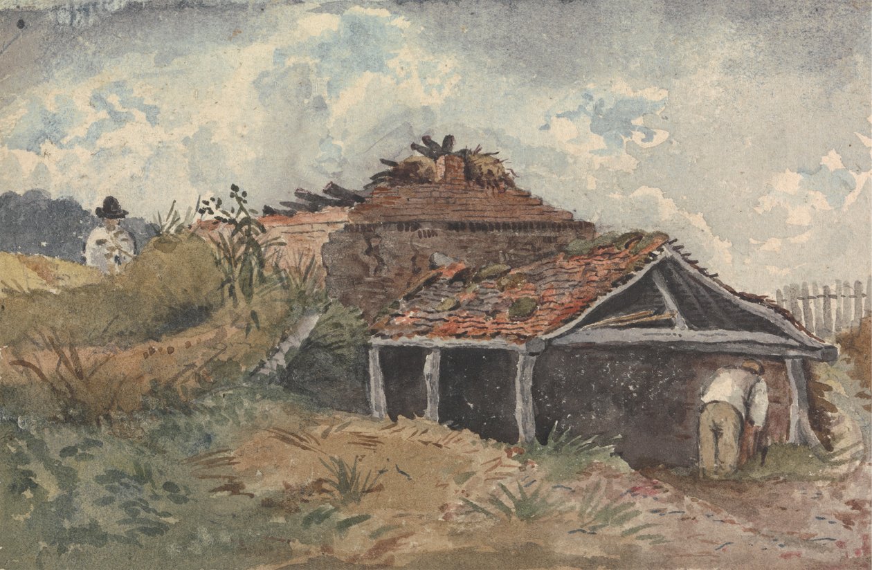 Paesaggio con due figure accanto a un vecchio edificio da David Charles Read