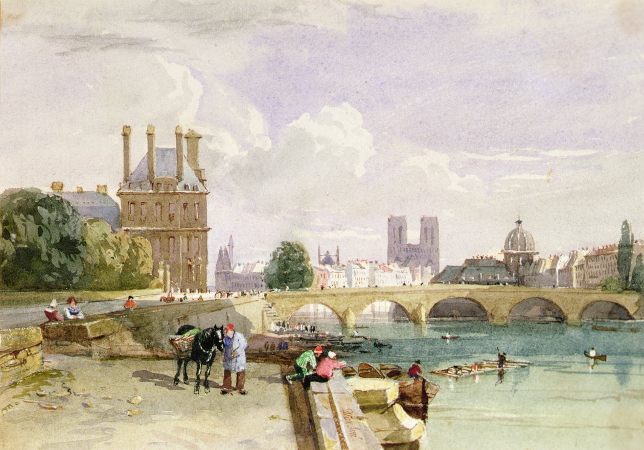 Vista del Pavillon de Flore e delle Tuileries dalla Senna, Notre Dame, Parigi da David Cox