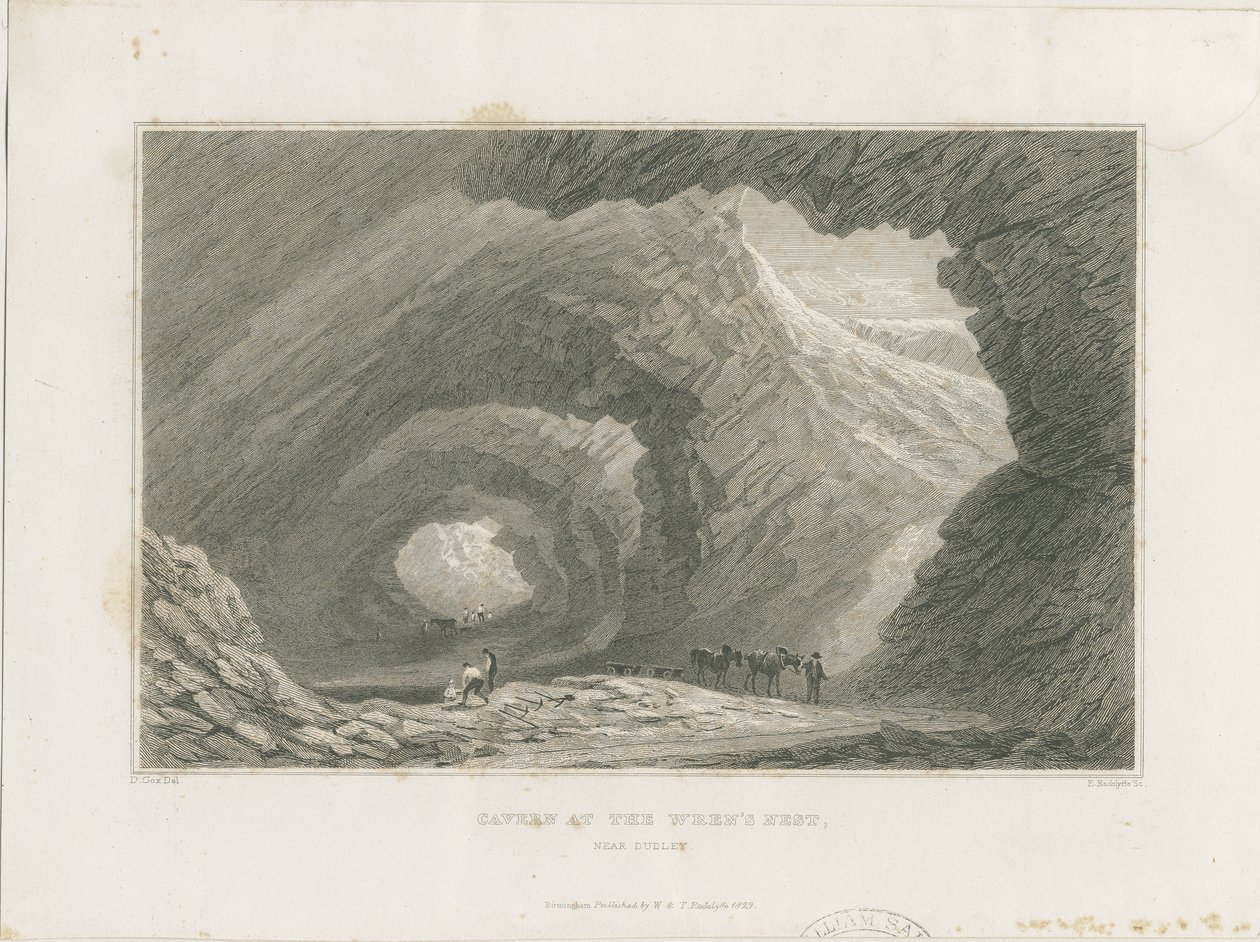 Dudley - Caverna al Nido del Wren: incisione in acciaio da David Cox