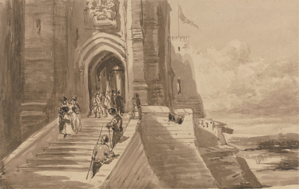Figure sulla Scala Esterna di un Castello da David Cox