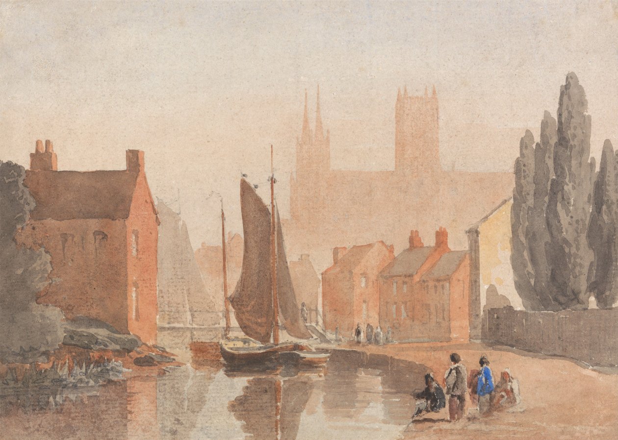 La Cattedrale di Lincoln vista da Brayford Pool da David Cox