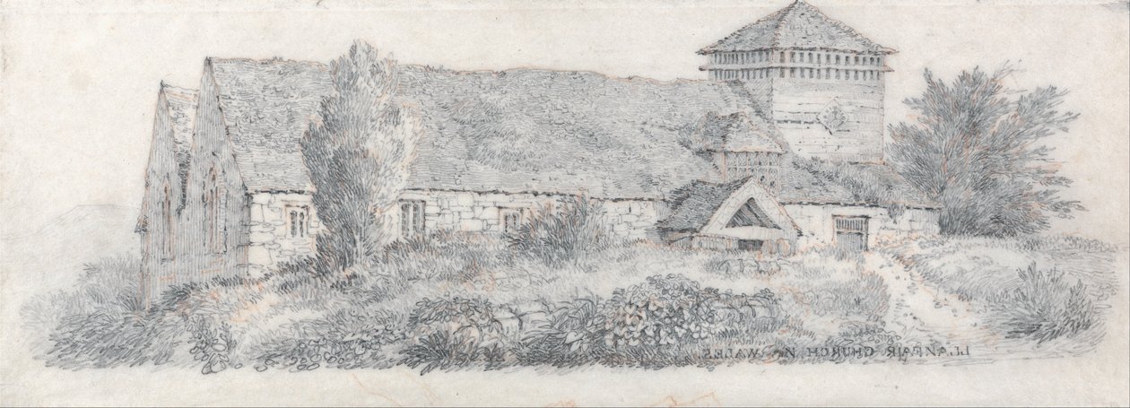 Llanfair Church, Galles settentrionale per A Treatise on Landscape Painting and Effect in Water Colours (Trattato sulla pittura di paesaggio e sull