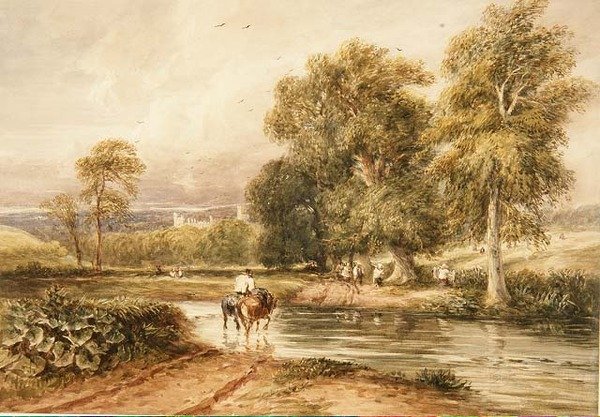 Ritorno dal campo di fieno, con una vista distante di Haddon Hall da David Cox
