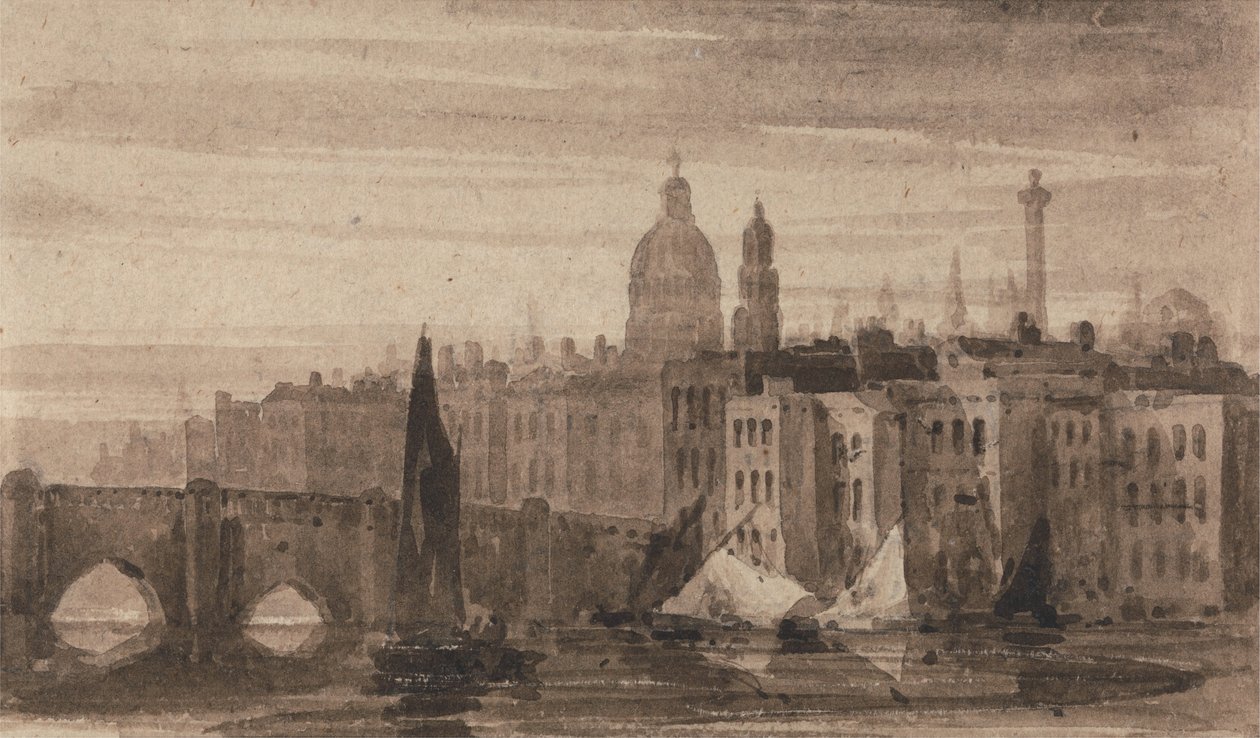 Il vecchio ponte di Londra e la cattedrale di St. Paul dal Tamigi da David Cox