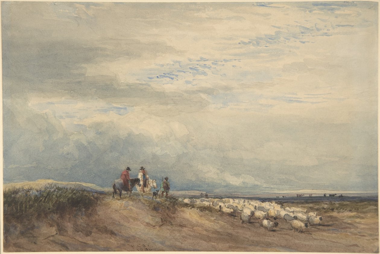 Cavalieri con pecore presso un estuario da David Cox