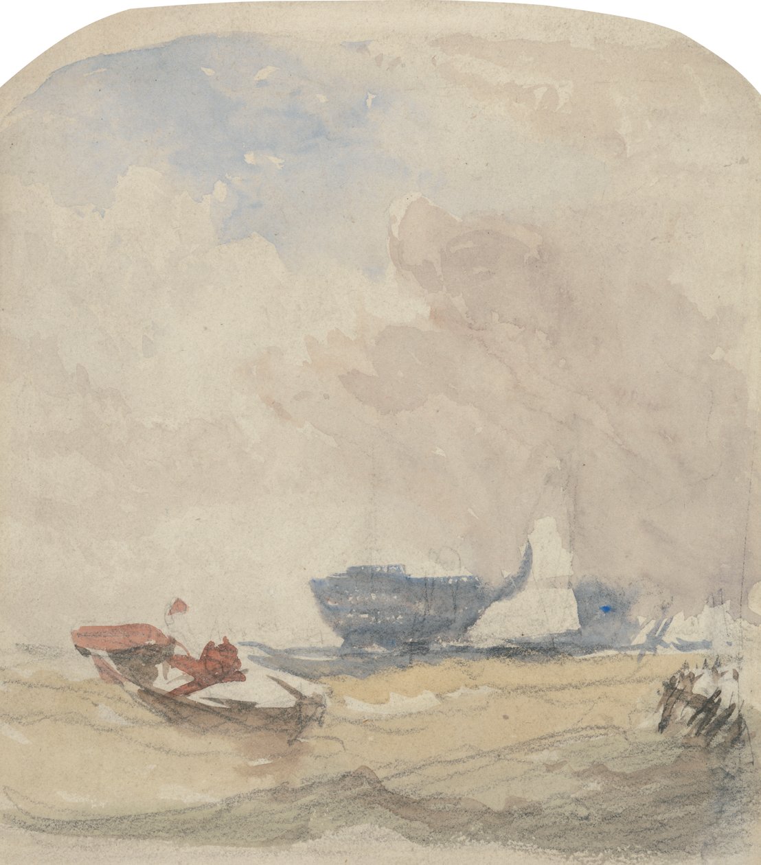 Studio del mare con hulk, barca a vela e barca a remi da David Cox