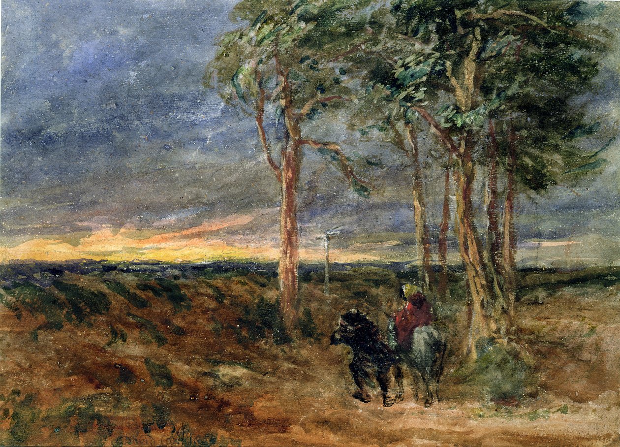 Viaggiatori che si avvicinano a un cartello su una brughiera, 1851 da David Cox