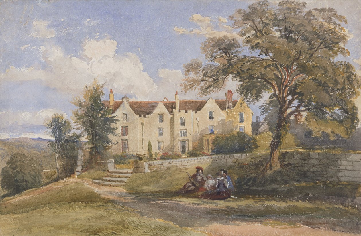 Gruppo seduto nei giardini di una grande casa da David Cox Jr.