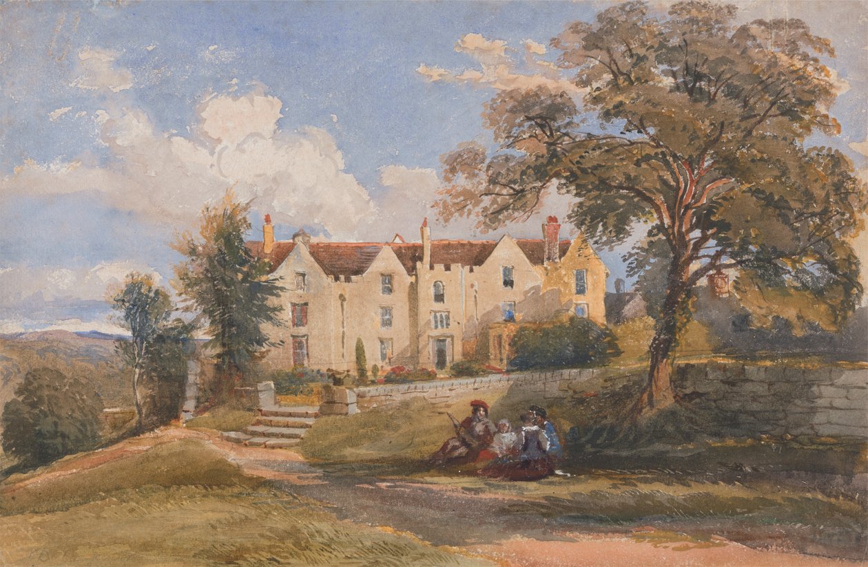 Gruppo seduto nei giardini di una grande casa da David Cox Jr.