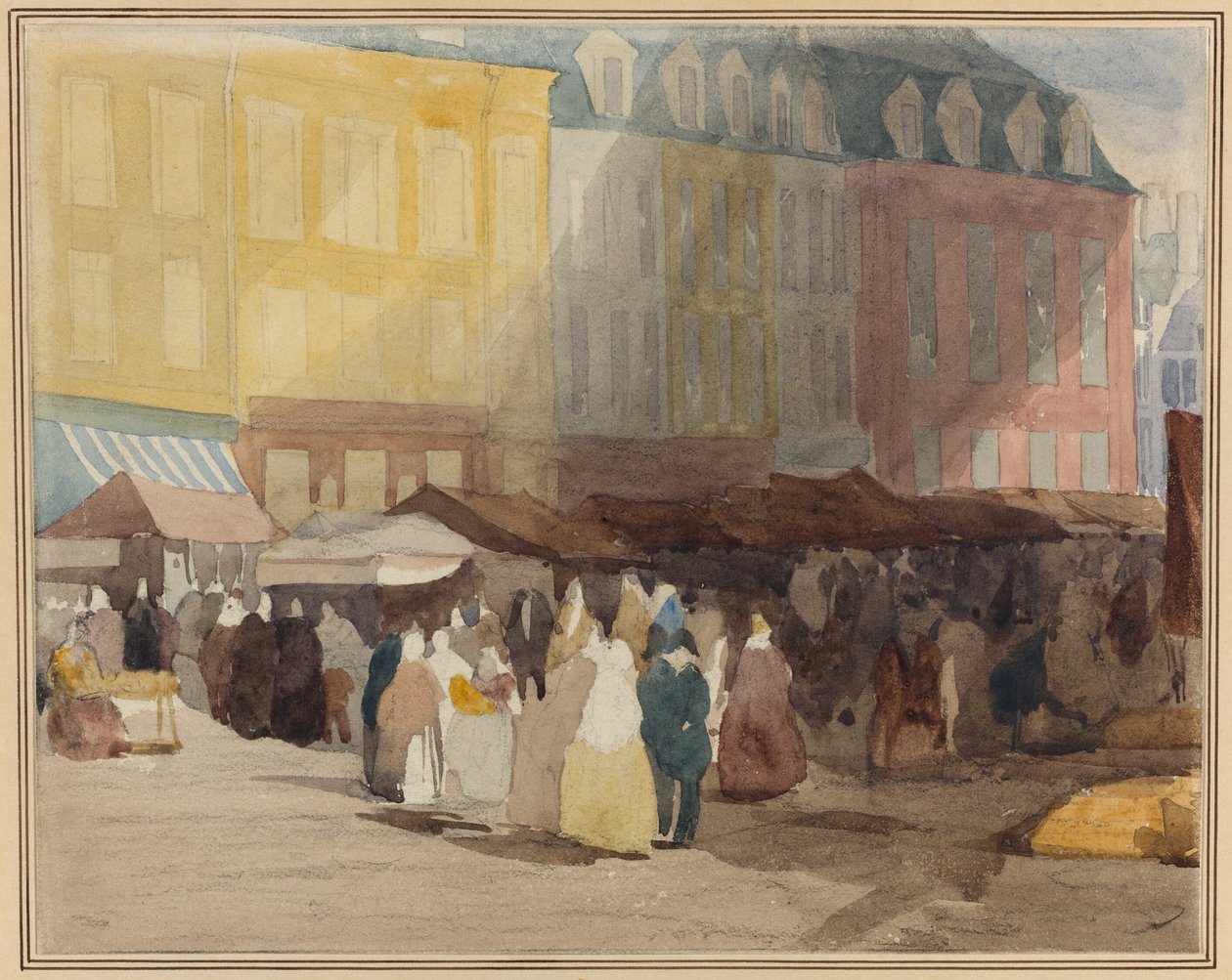 Una scena di mercato francese, forse Boulogne da David Cox the elder