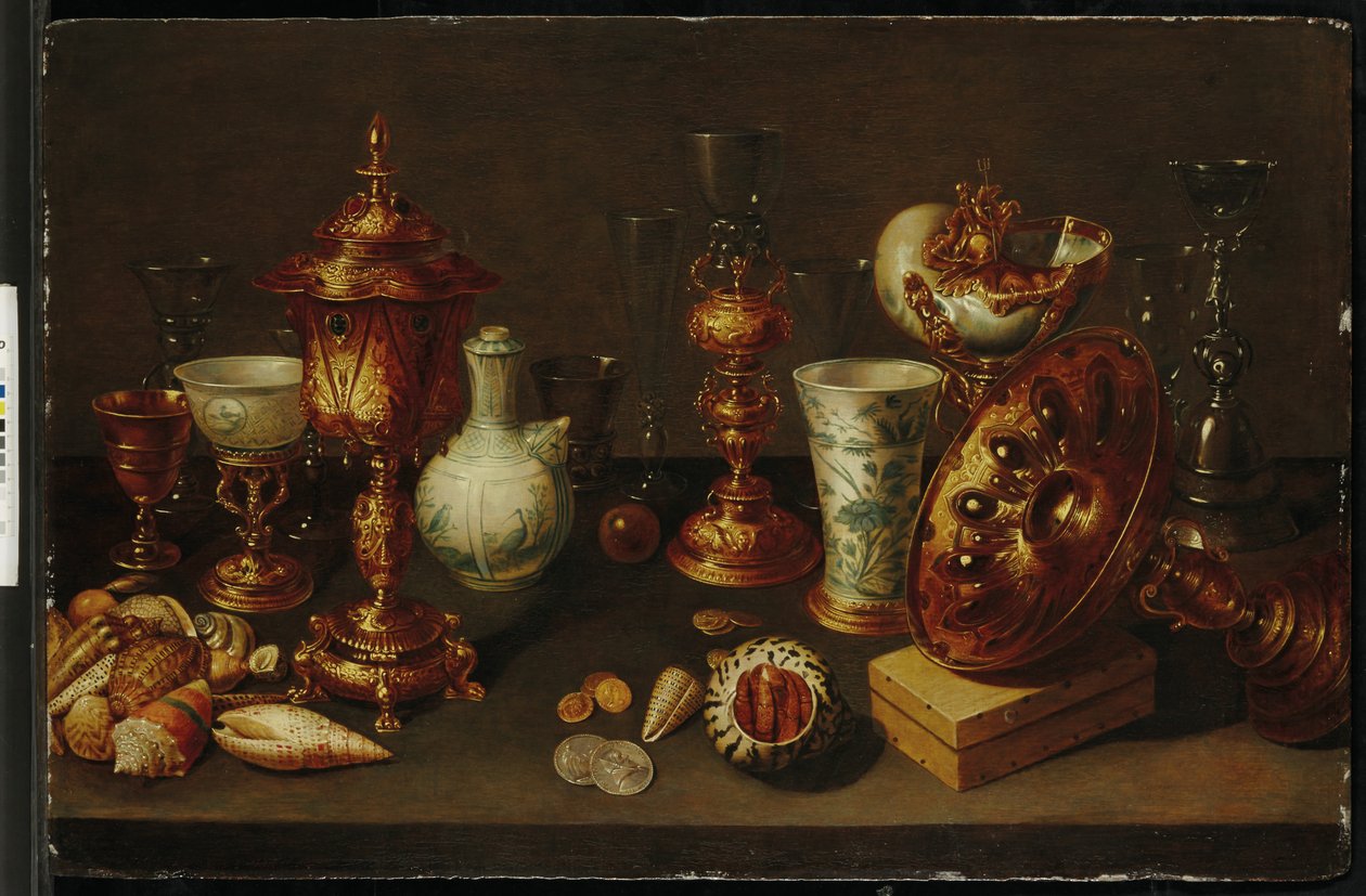 Natura morta con conchiglie, con nautilo, vasi, bicchieri e rami di corallo da David II Ryckaert