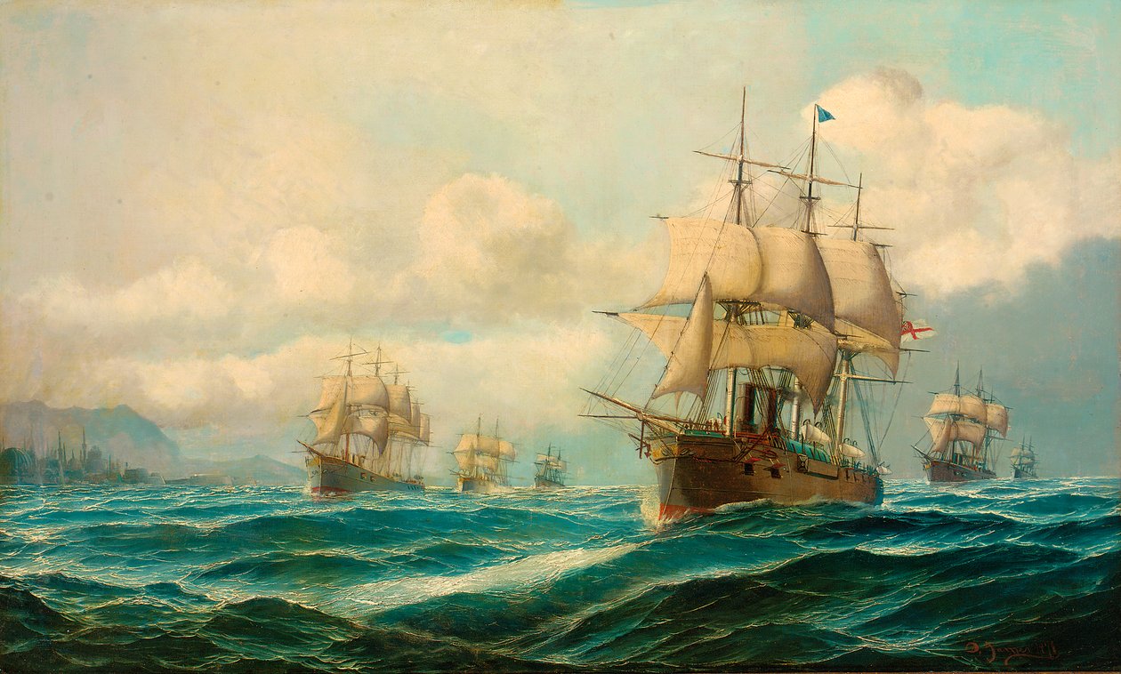 La squadra del viceammiraglio Phipps Hornby che attraversa i Dardanelli in viaggio verso Costantinopoli, febbraio 1878 da David James