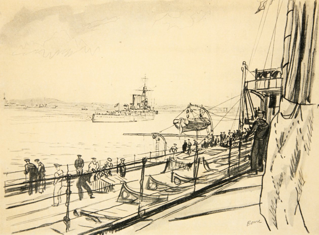 Dal ponte posteriore di una nave da guerra, illustrazione da 