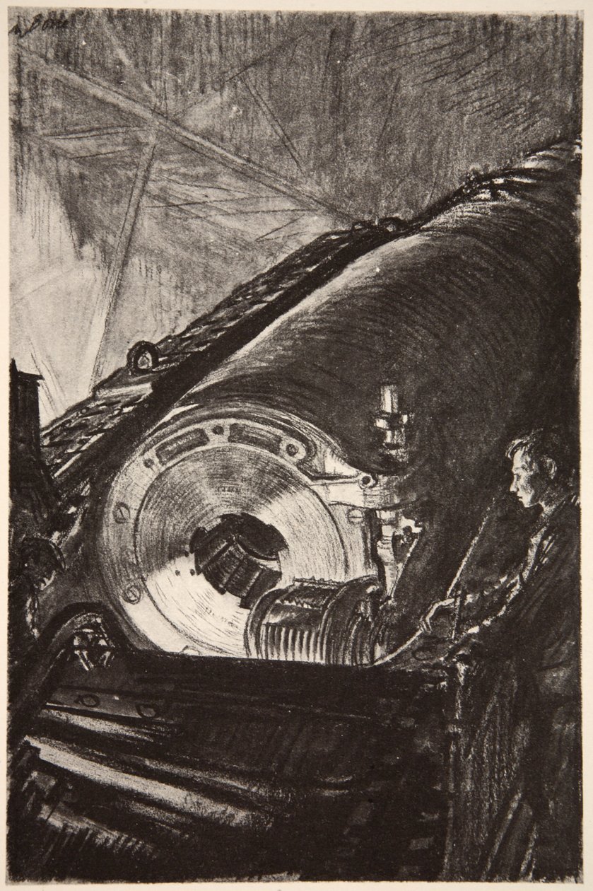 Lavoro notturno sulla culatta di un grande cannone, illustrazione da 