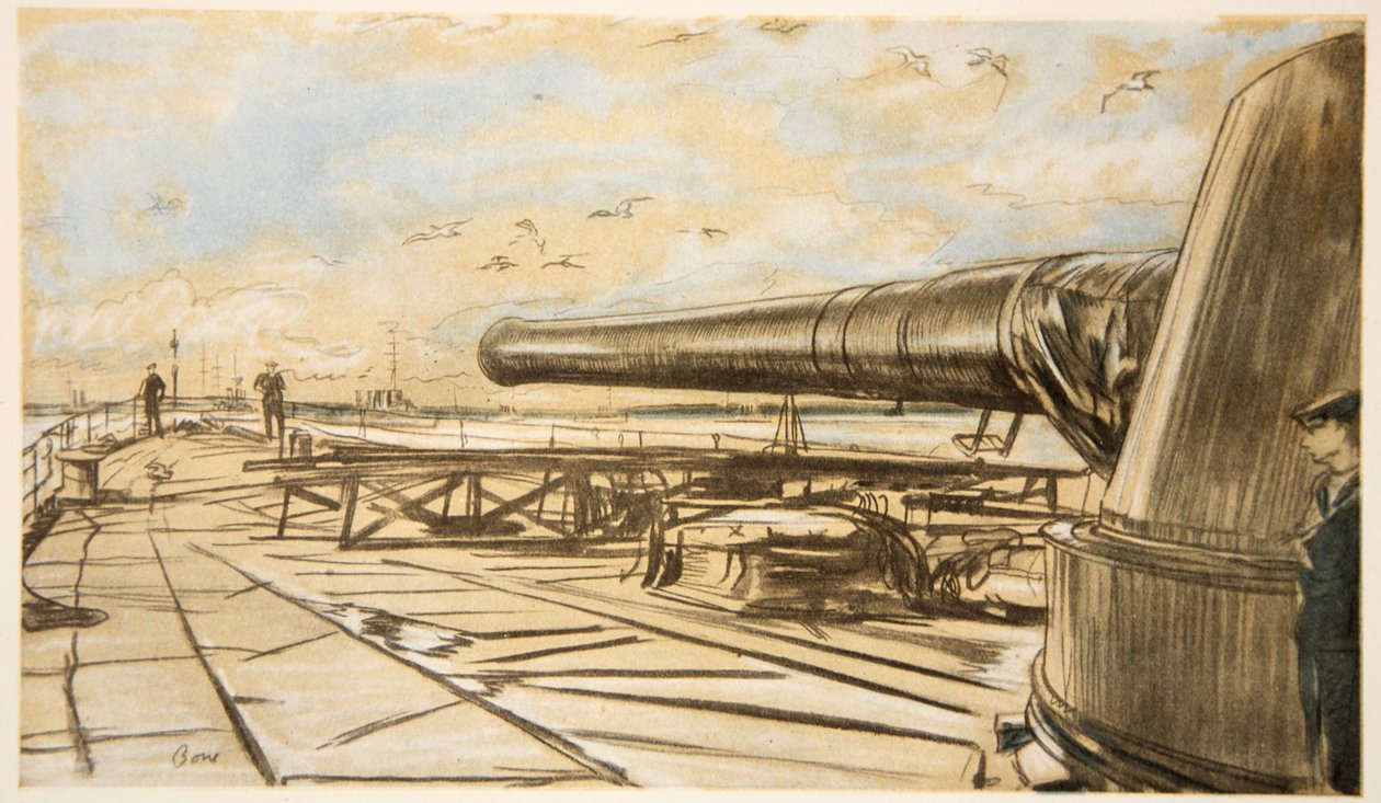 Su una nave da guerra: torretta del cannone, illustrazione da 