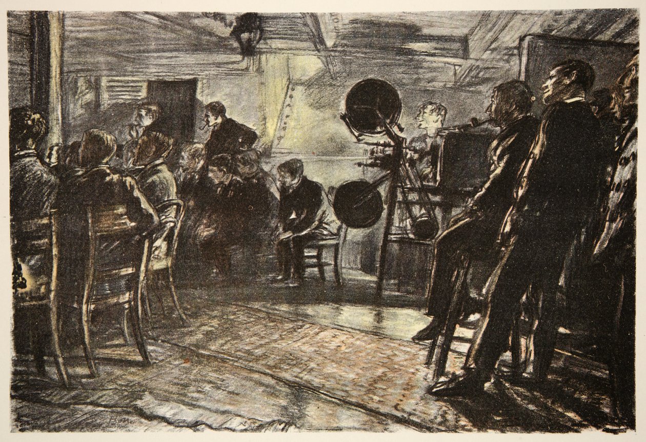 Il cinema su una nave da guerra, illustrazione da 