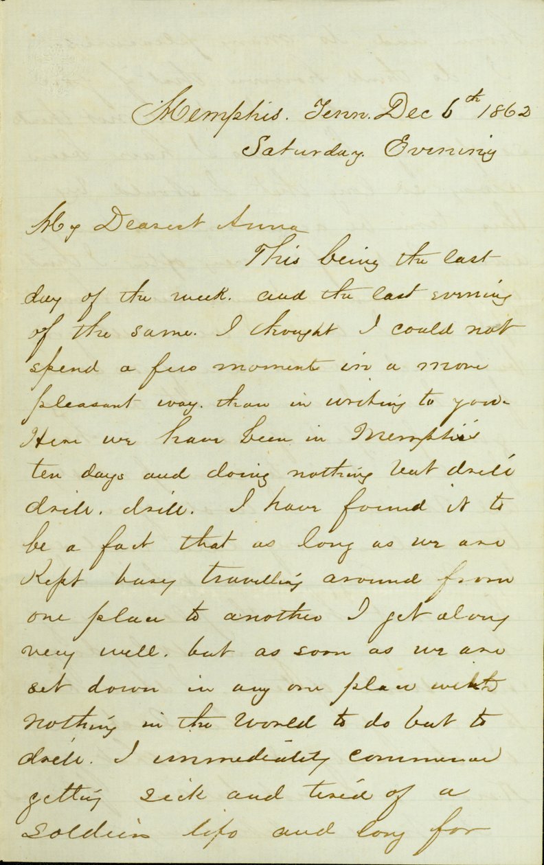 Lettera di D. P. Grier, Memphis, Tenn., a Anna McKinney, 6 dicembre 1862 da David Perkins Grier