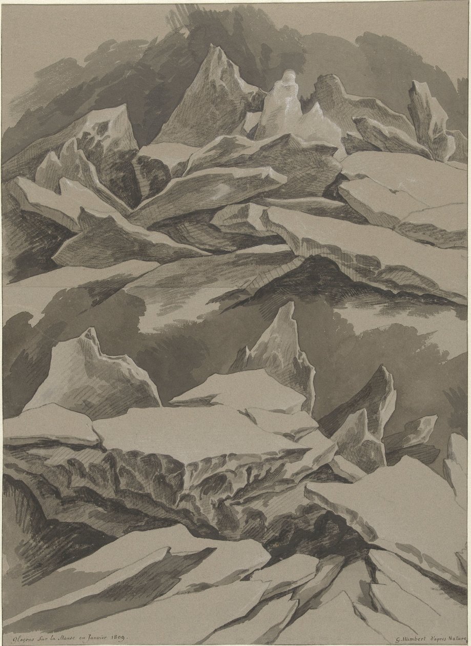 Lastre di ghiaccio sulla Mosa, gennaio 1809 da David Pièrre Giottino Humbert de Superville (signed by artist)