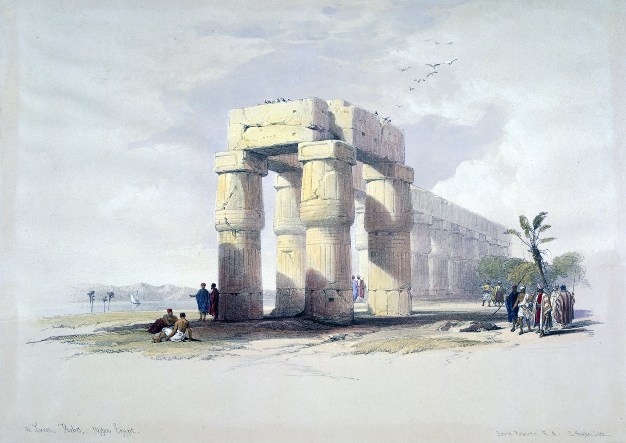 A Luxor, Tebe, Alto Egitto": litografia da acquerello di David Roberts (1796-1864), artista scozzese. Archeologia dell