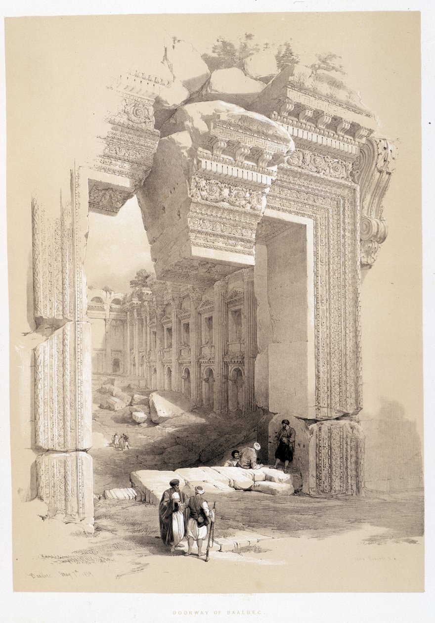 Porta di Baalbek in Libano, disegno realizzato il 07/05/1839 in "The Holy Land", Londra 1849 da David Roberts