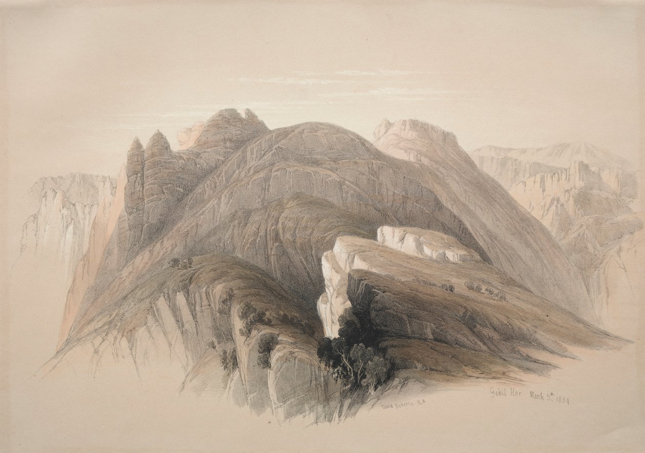 Gebil Hor. Monte Hor, dalle scogliere che circondano Petra, 1839 da David Roberts