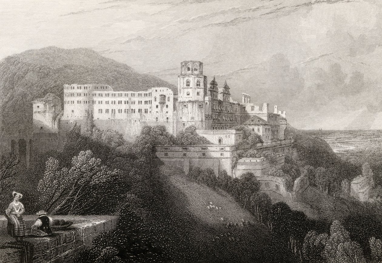 Castello di Heidelberg, Heidelberg, inciso da J.T. Willmore in 