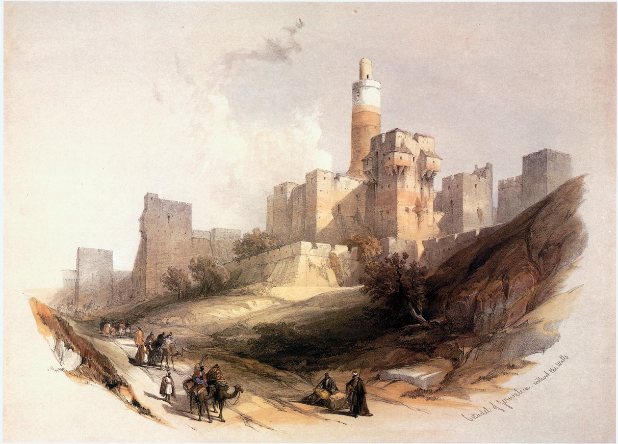 In Terra Santa: Gerusalemme, la Cittadella con la Torre di Davide (incisione) da David Roberts
