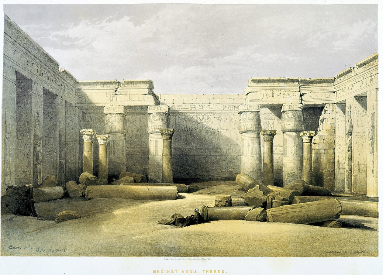 Medinet Abu (Medinet-Habou), Tebe - in "La Terra Santa", Londra 1849 da David Roberts