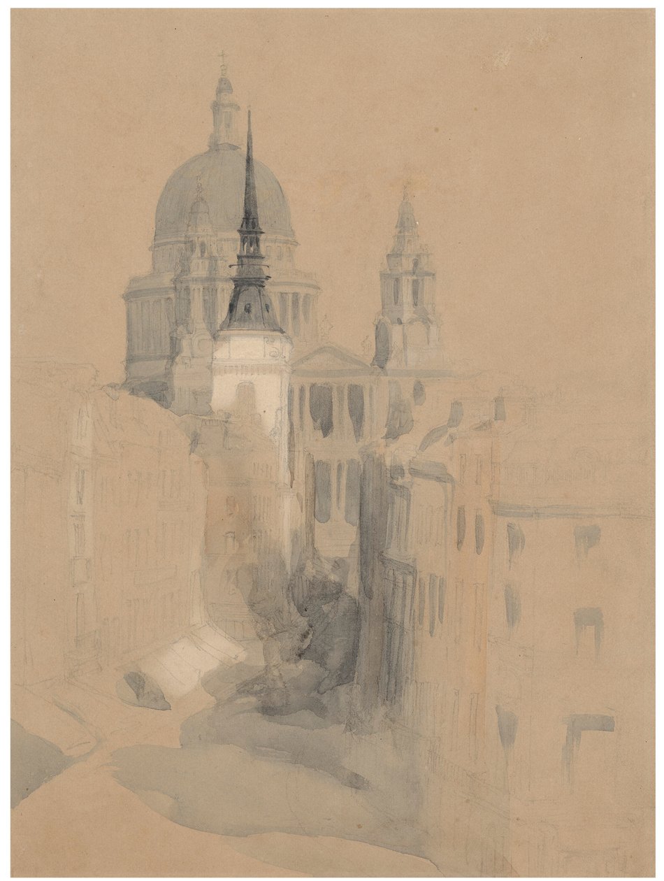 Schizzo della Cattedrale di San Paolo, Londra, da Ludgate Circus da David Roberts
