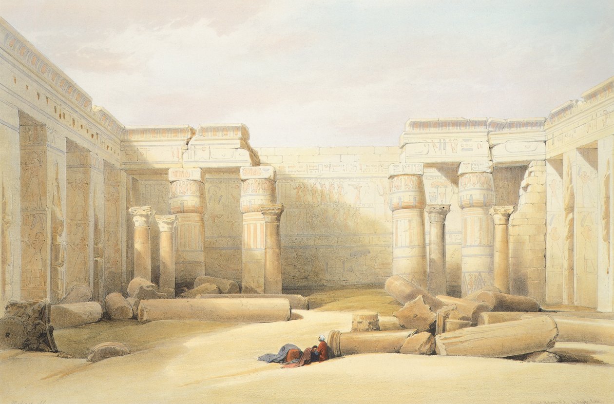Il Tempio di Medinet Abu a Tebe, incisione da David Roberts