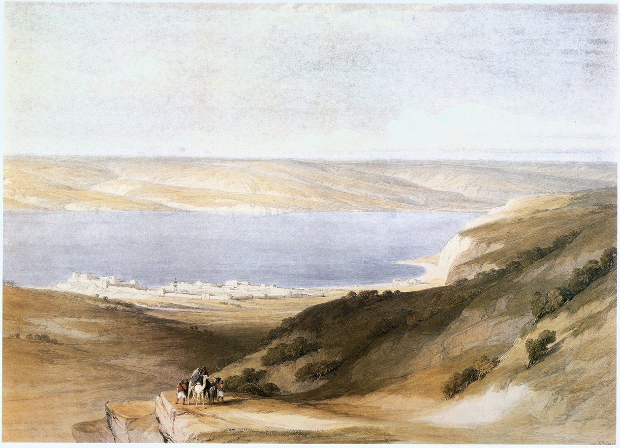 Tiberiade e il mare di Galilea, Israele (incisione) da David Roberts