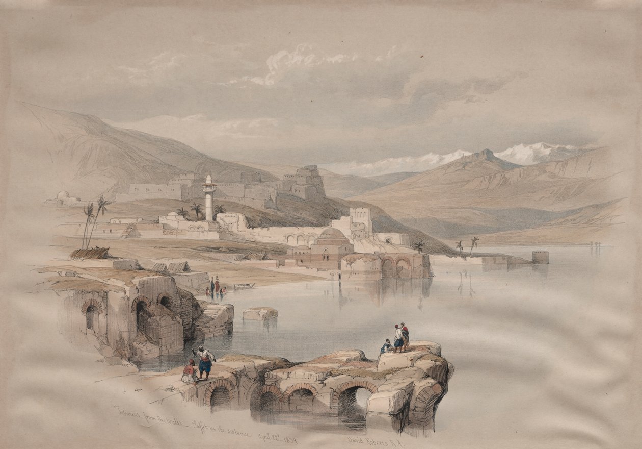 Tiberiade, dalle mura, Safet in lontananza da David Roberts