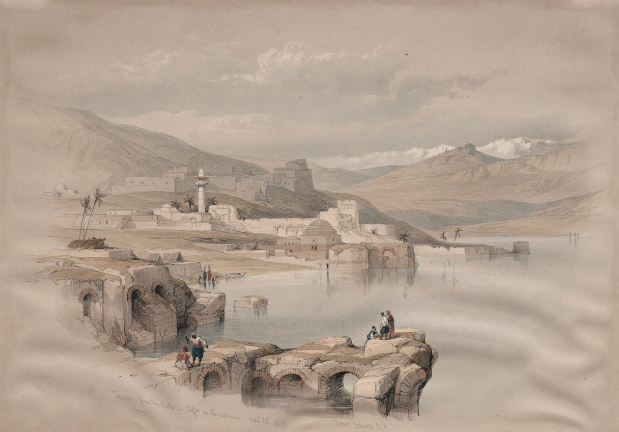 Tiberiade, dalle Mura, Safet in Lontananza, 1839 da David Roberts