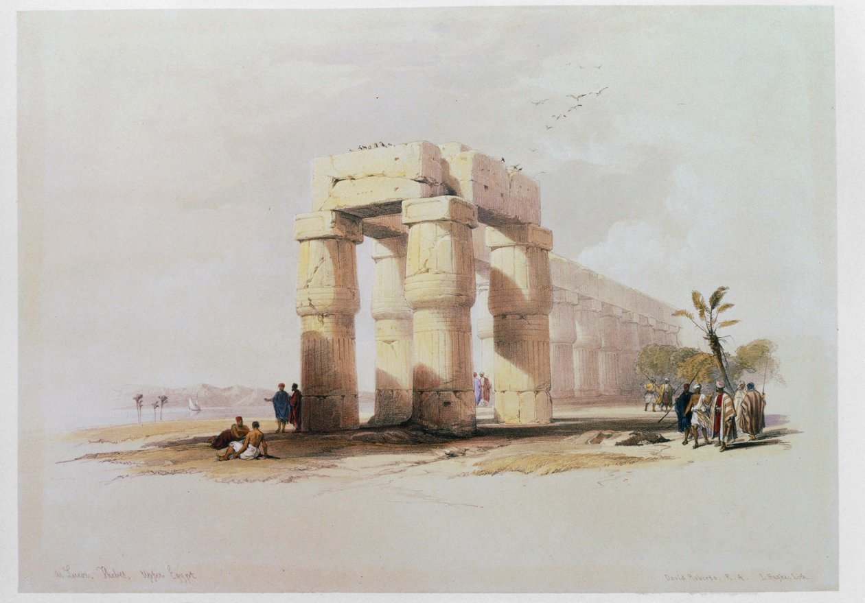 Veduta di Luxor, Tebe, che mostra il colonnato che circonda il cortile del Tempio di Luxor ... da David Roberts