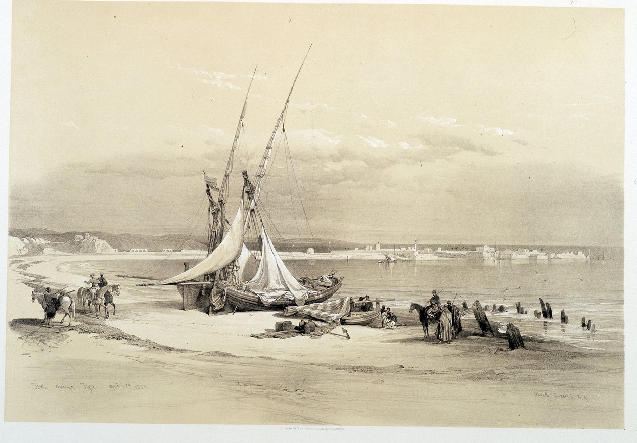 Veduta della città di Tiro (Tiro) in Libano, disegno realizzato il 27/04/1839 in "The Holy Land", Londra 1849 da David Roberts