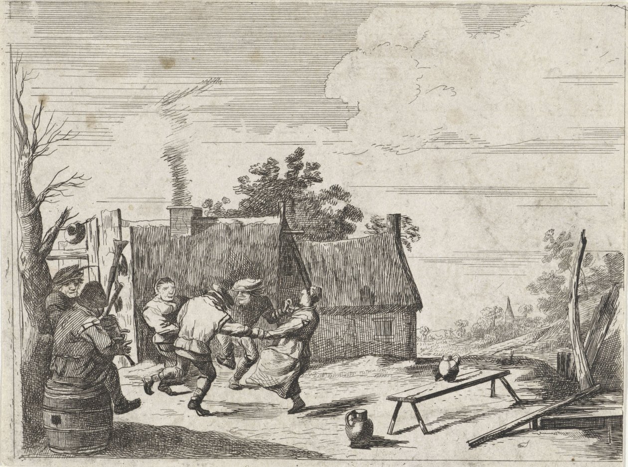 Contadini danzanti al suono di due musicisti da David Teniers (II)
