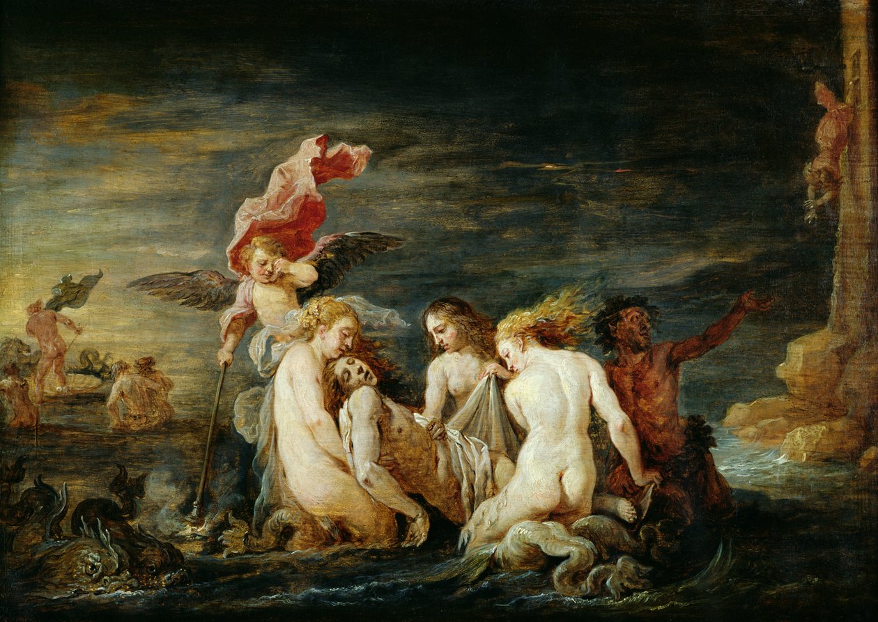 Eroe e Leandro: Leandro trovato dalle Nereidi, copia di un dipinto di Domenico Feti, 1650-56 da David Teniers the Younger